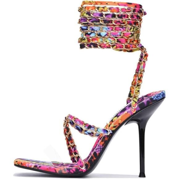 Square Open Toe High Heels for Women, Lace-Up Woven Shoes, Sexy 4-Inch Heels - Picture 1 of 6